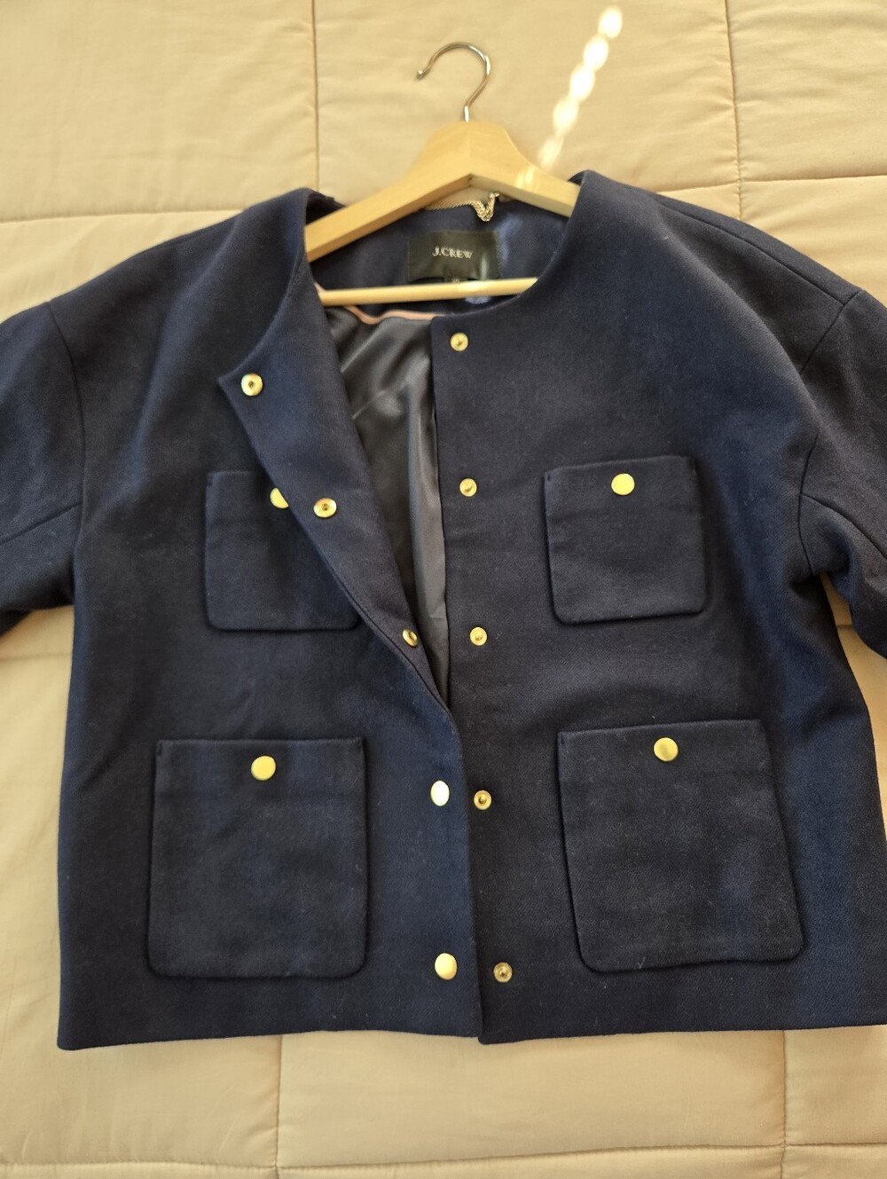 J.Crew Relaxed Lady Jacket in Double-Serge 100% Wool, Navy Blue, Size 10 - Picture 7 of 11